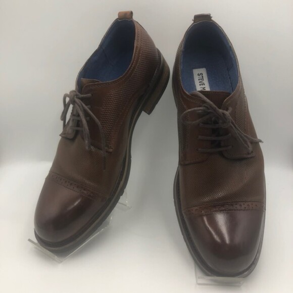 Steve Madden Mens Brown Leather Cap Toe Oxford Dress Shoes Size 8 Lesko Lace Up - Picture 4 of 14
